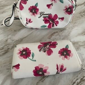 Guess White and Pink Floral Crossbody Bag